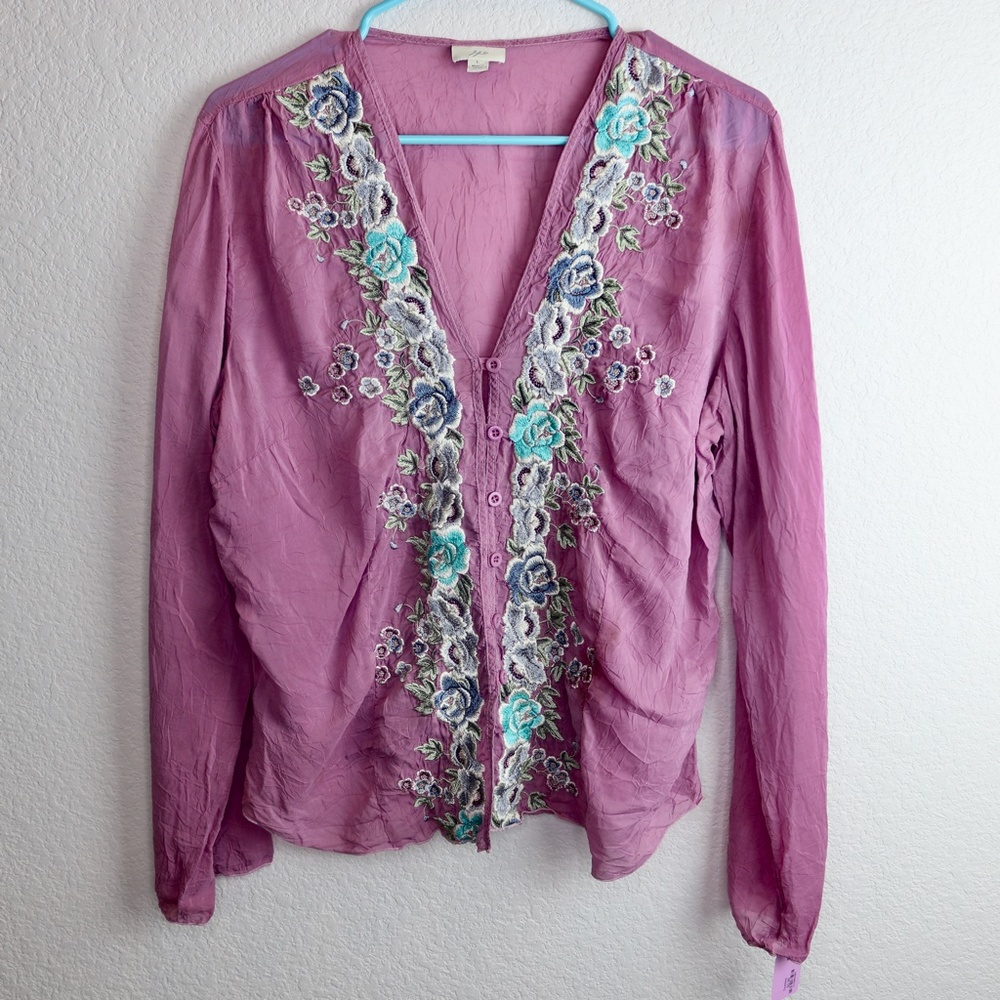 J. Jill Embroidered Button Down Blouse